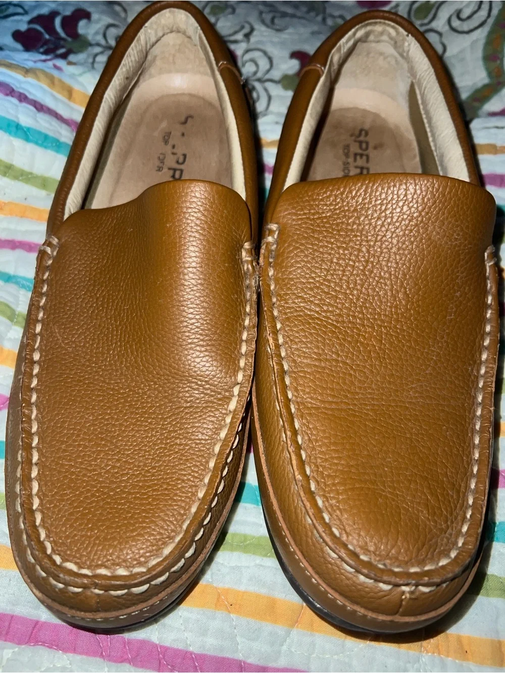 Sperry Men's Cognac Brown Leather Slip-On Loafers top sider boat shoe 👞 size 9